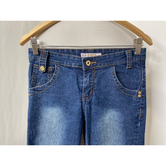 SouthPole Girls Capri Jeans Blue and Gold Embroidered 5 Pocket Size 14 X 20.5 - Picture 3 of 15